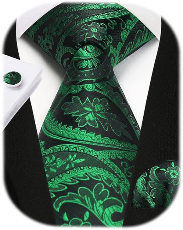 Paisley Tie Handkerchief Cufflinks - BLACK/GREEN