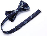 Floral Pre-Tied Bow Tie Pocket Square Cufflinks - DARK BLUE 