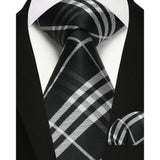 Plaid Tie Handkerchief Set - BLACK/WHITE 