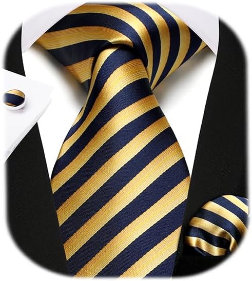 Stripe Tie Handkerchief Set - NAVY BLUE/GOLD