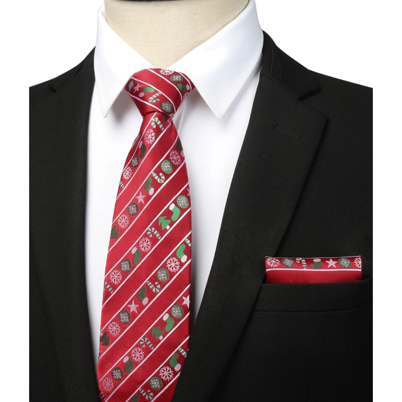 Christmas Tie Handkerchief Set - RED