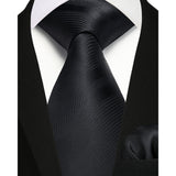 Stripe Tie Handkerchief Set - BLACK 