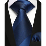 Stripe Tie Handkerchief Set - BLUE 