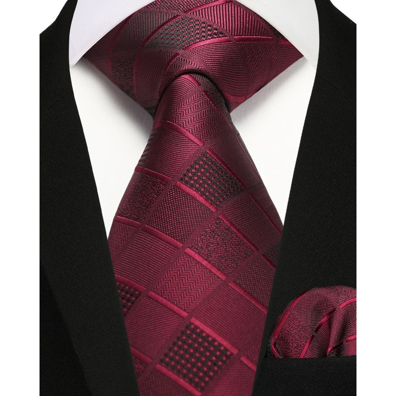 Plaid Tie Handkerchief Set - RED