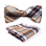 Plaid Bow Tie & Pocket Square - B-BROWN 2 