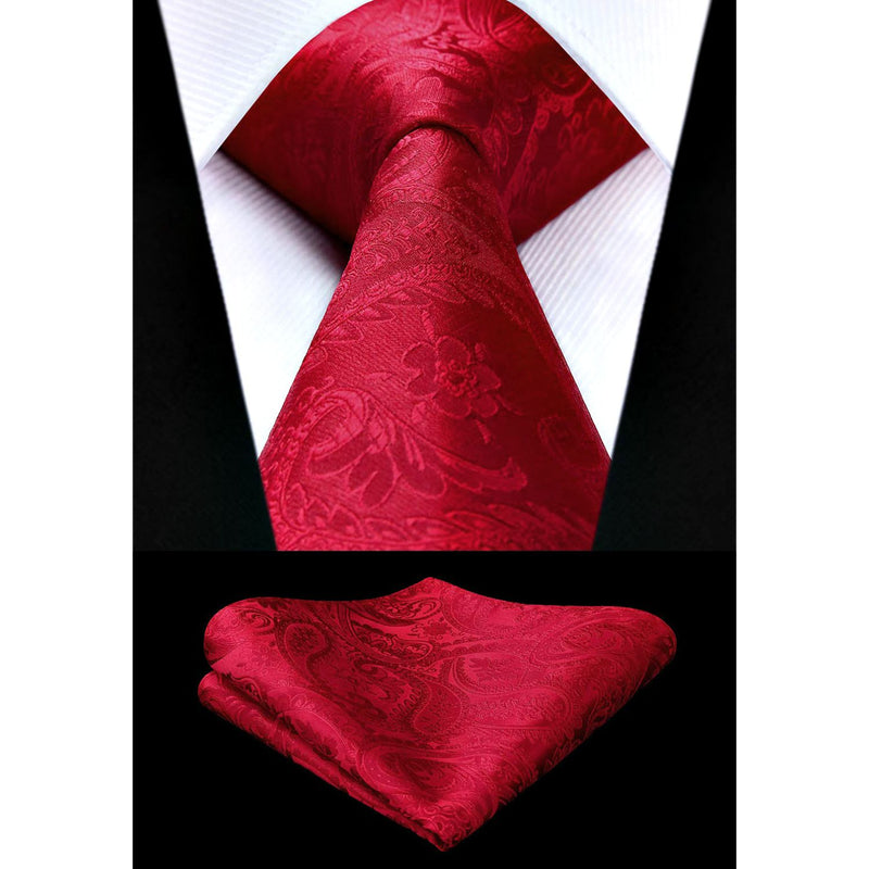 Paisley Tie Handkerchief Set - F4-CRIMSON RED 