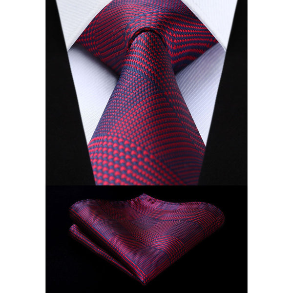 Plaid Tie Handkerchief Set - B-02 RED/NAVY BLUE 
