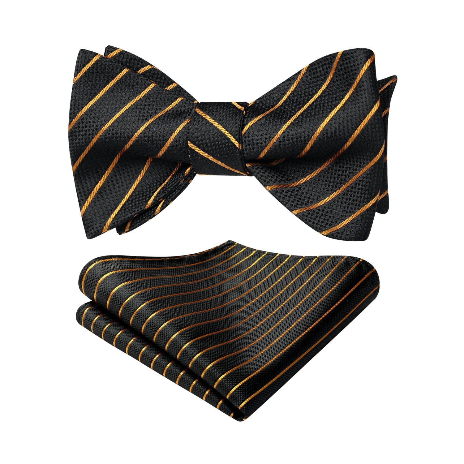 Stripe Bow Tie & Pocket Square - BLACK GOLD