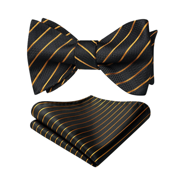 Stripe Bow Tie & Pocket Square - BLACK GOLD 