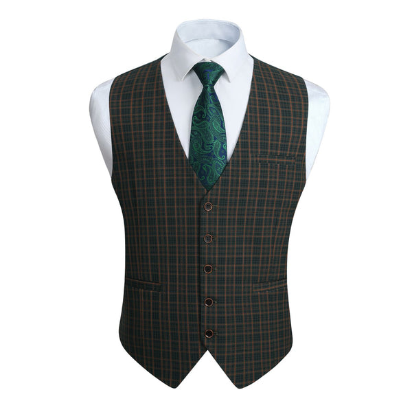 Plaid Slim Vest - B9-GREEN/ORANGE 