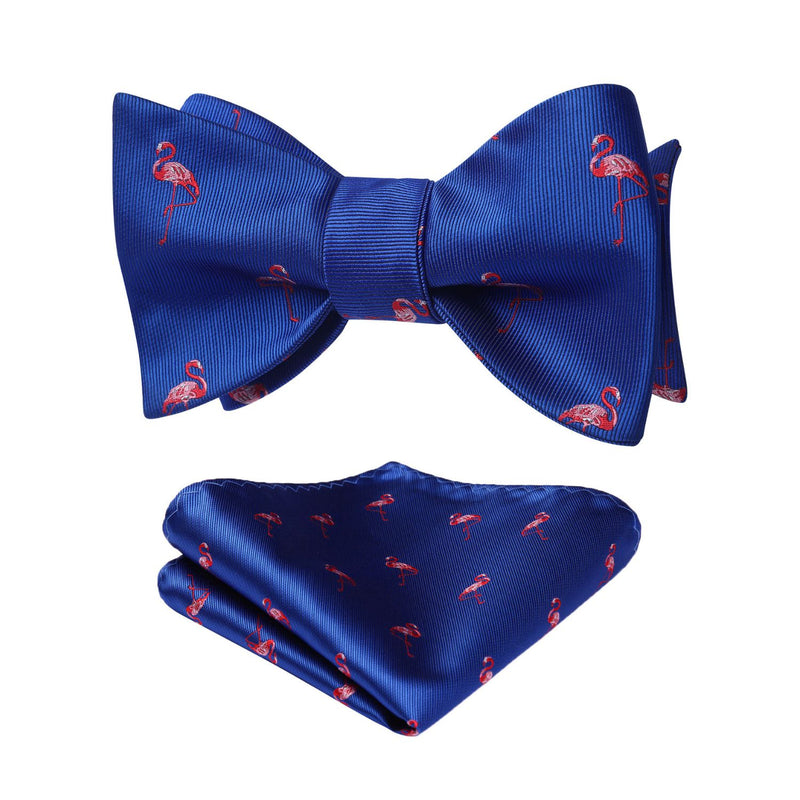 Flamingo Bow Tie & Pocket Square - BLUE/RED 