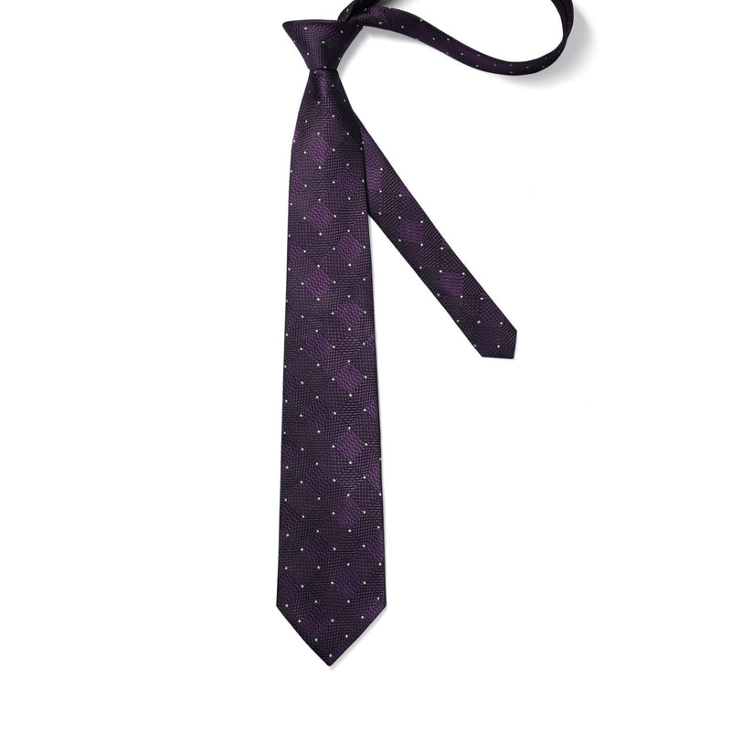 Plaid Tie Handkerchief Set - B-PURPLE 
