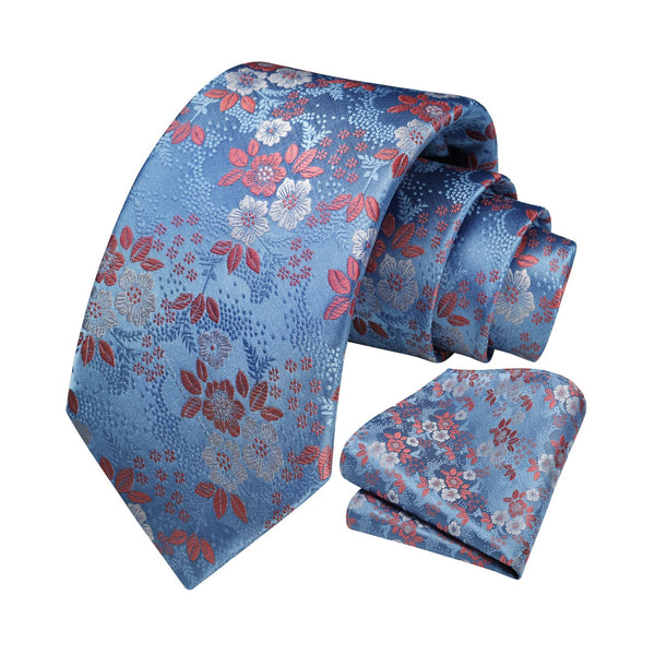 Floral Tie Handkerchief Set - W-PINK BLUE 