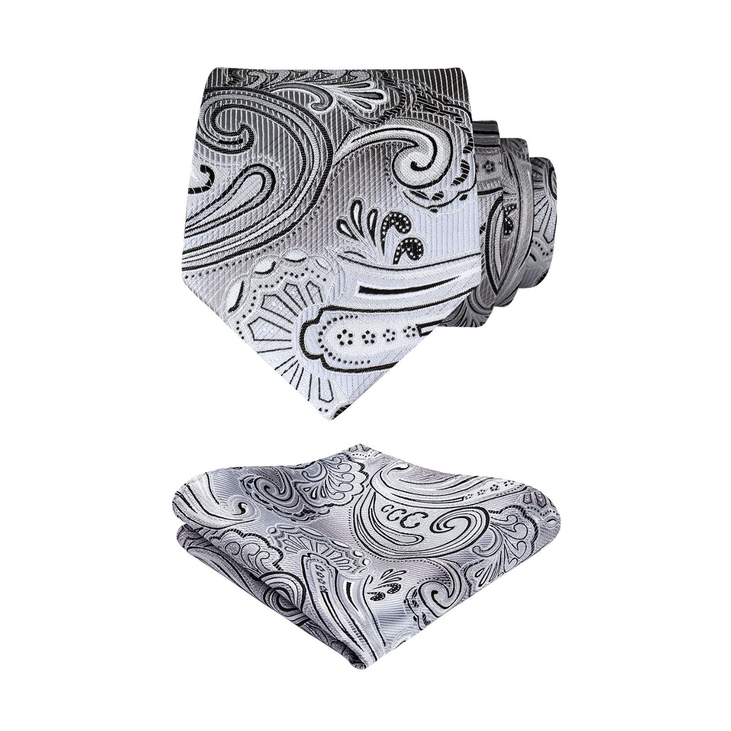 Paisley Tie Handkerchief Set - SLIVER/BLACK
