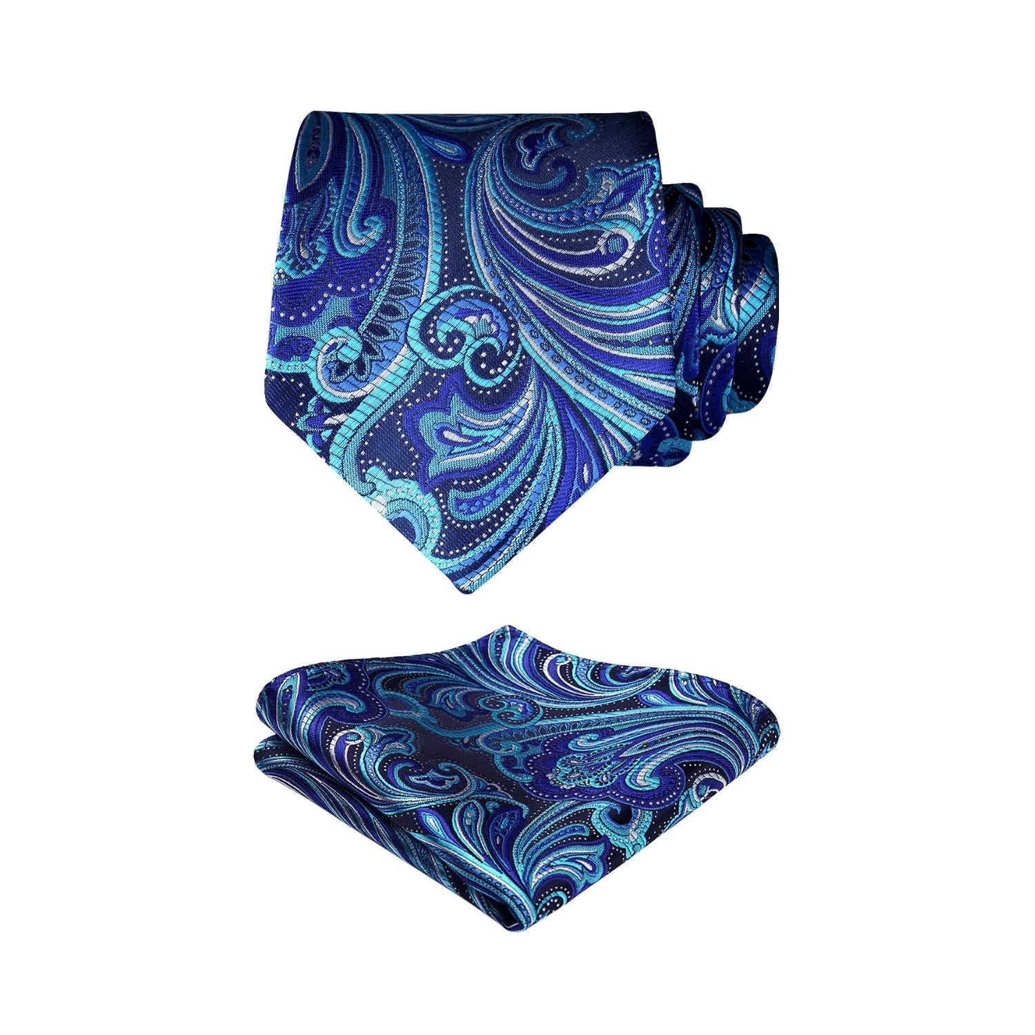 Paisley Tie Handkerchief Set - A19-NAVY BLUE/WHITE
