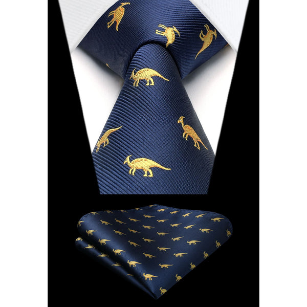 Dinosaur Tie Handkerchief Set - NAVY BLUE 