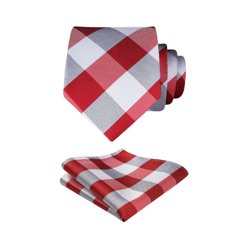 Plaid Tie Handkerchief Set - A-RED/WHITE 