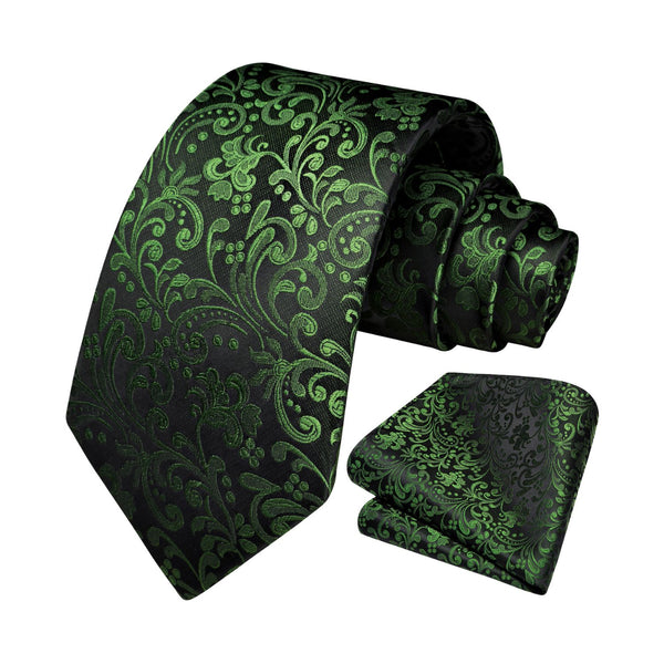 Floral Tie Handkerchief Set - GREEN FLORAL-7 