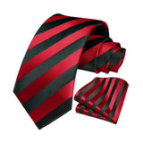 Stripe Tie Handkerchief Set - A-RED BLACK