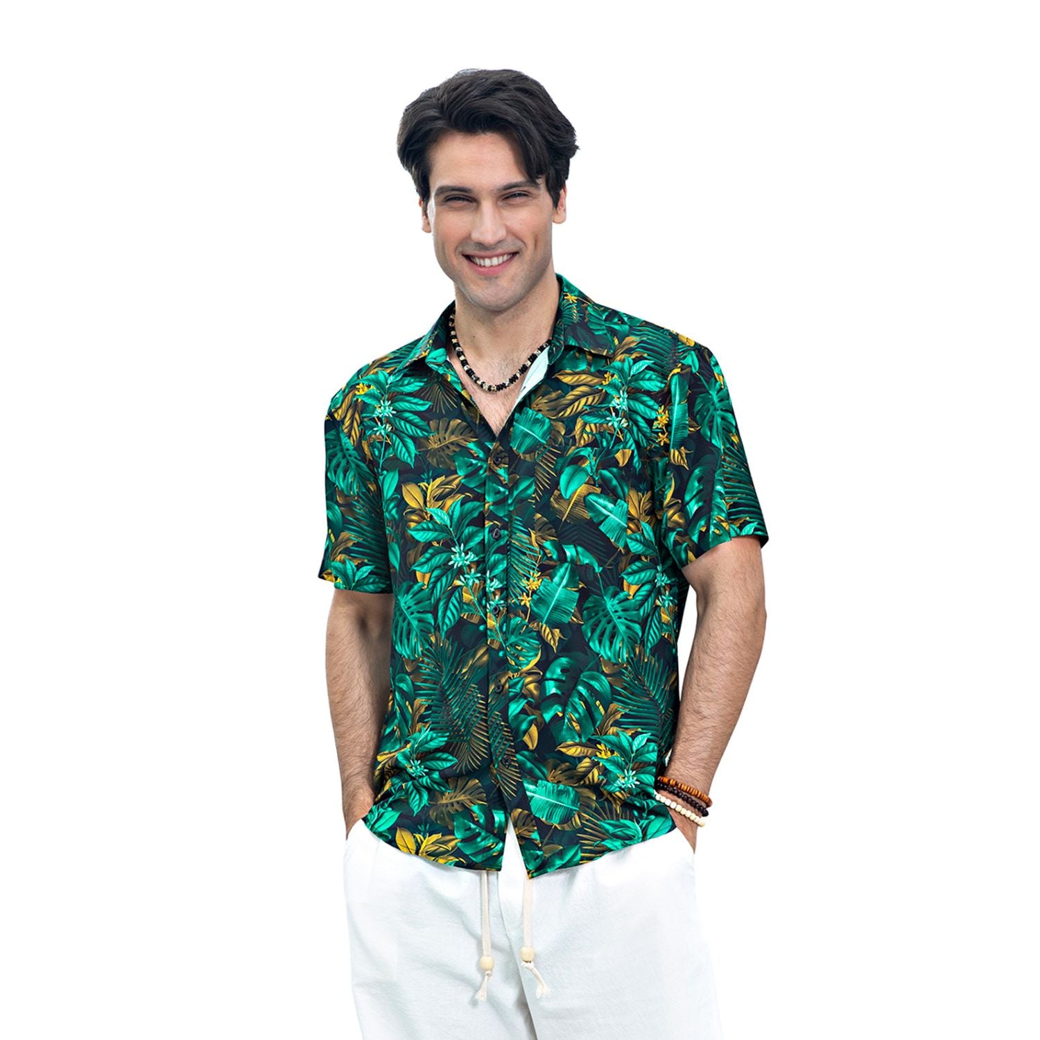 Hawaiian Tropical Shirts with Pocket - Y1- GREEN 2