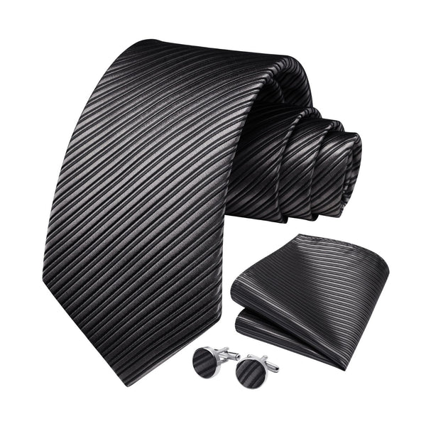 Stripe Tie Handkerchief Cufflinks - 03-BLACK1 