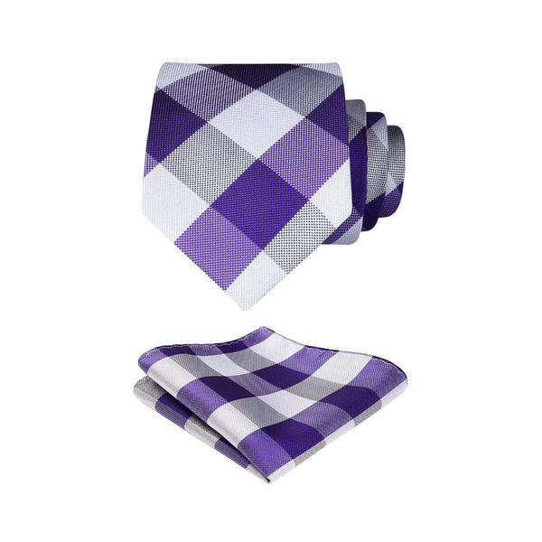 Plaid Tie Handkerchief Set - C-PURPLE 