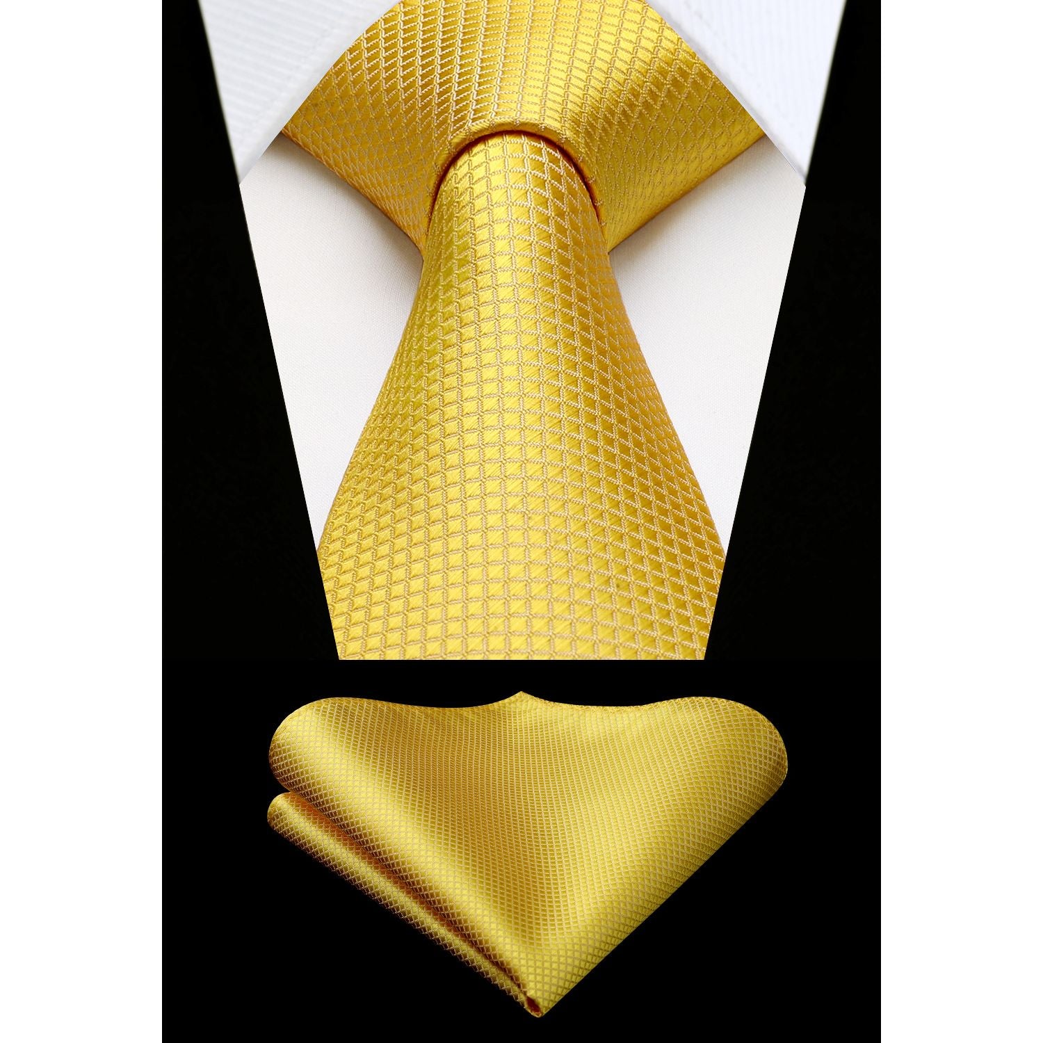 Plaid Tie Handkerchief Set - GOLD-3