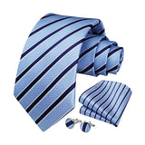 Stripe Tie Handkerchief Cufflinks -  01-SKY BLUE 