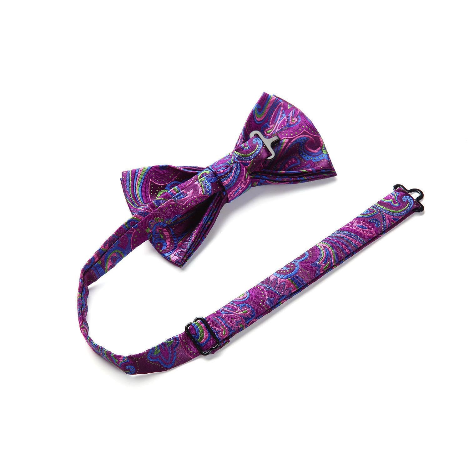 Paisley Floral Suspender Pre-Tied Bow Tie Handkerchief - D10-PRUPLE/PINK