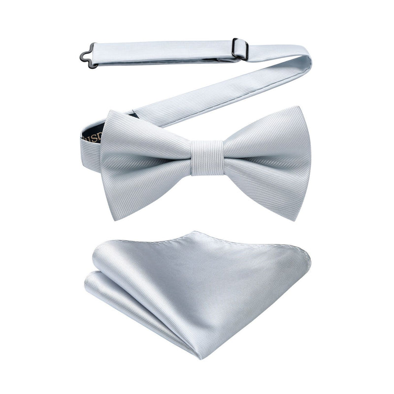 Solid Pre-Tied Bow Tie & Pocket Square - GRAY 