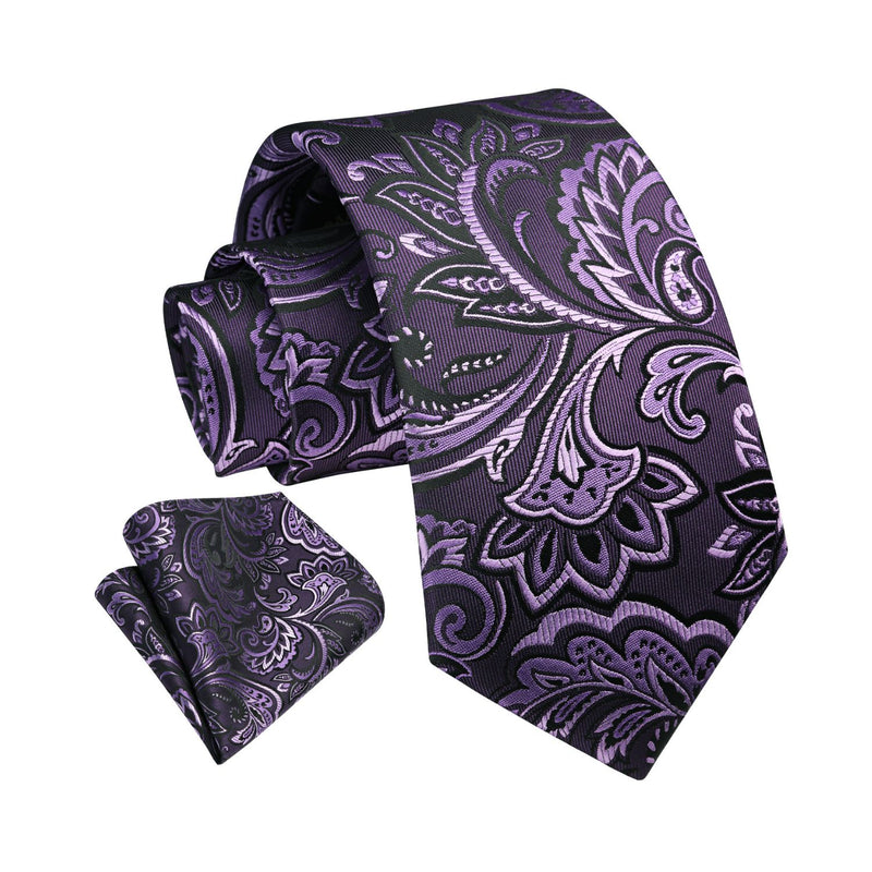 Floral Tie Handkerchief Set - PURPLE 