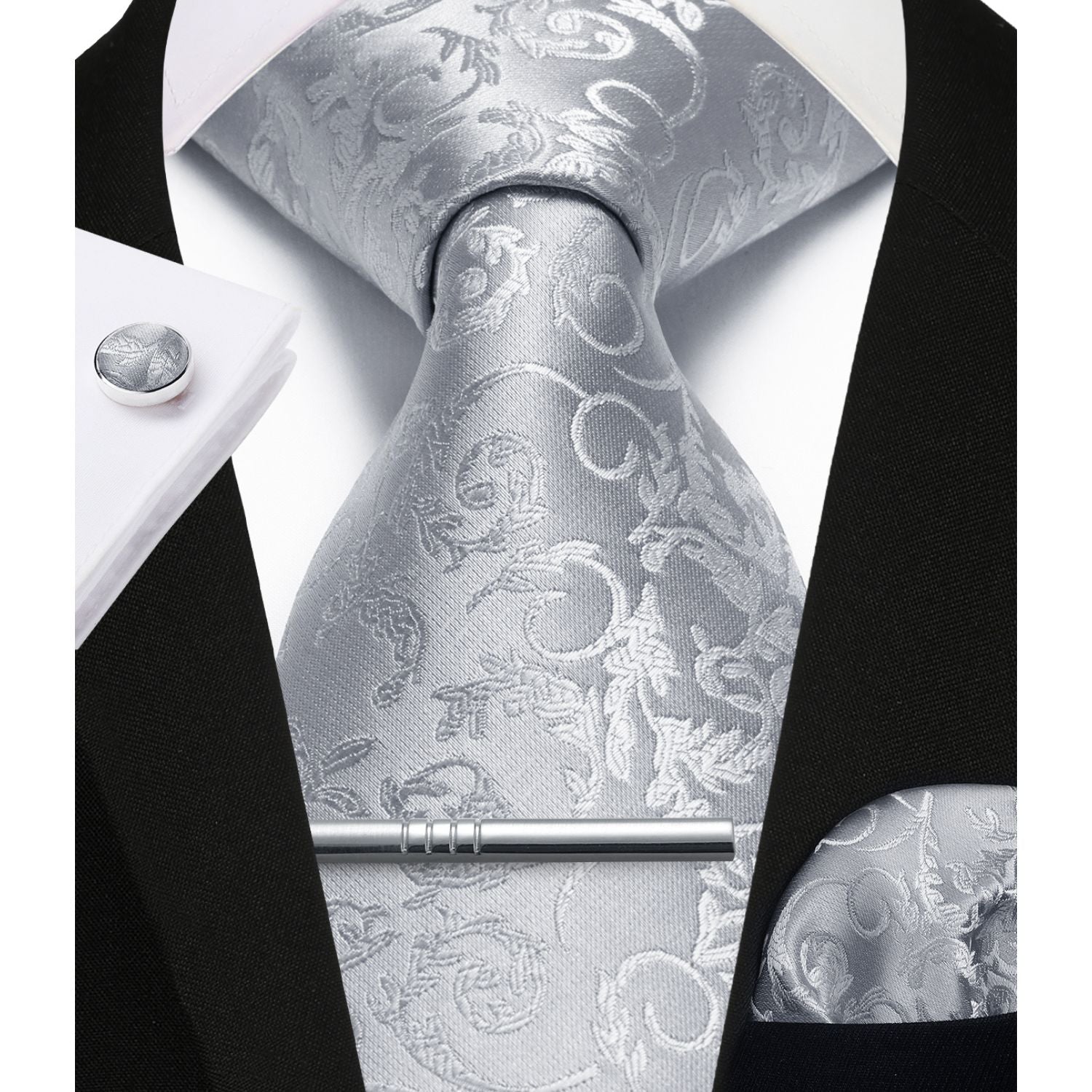 Paisley Tie Handkerchief Cufflinks - B1-GREY