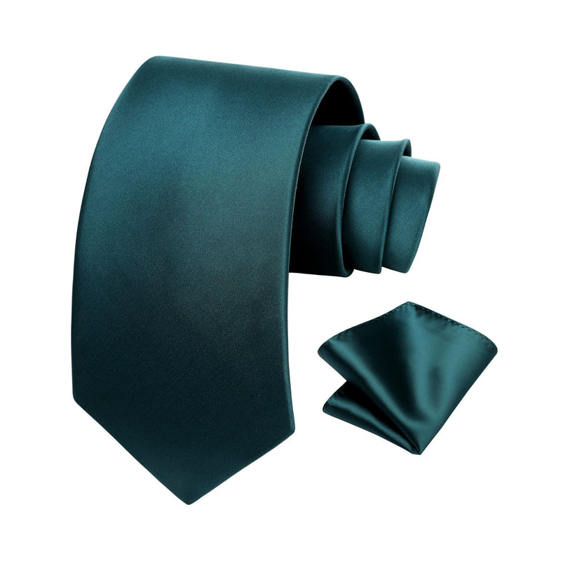Solid Tie Handkerchief Set - DARK GREEN-SOLID 