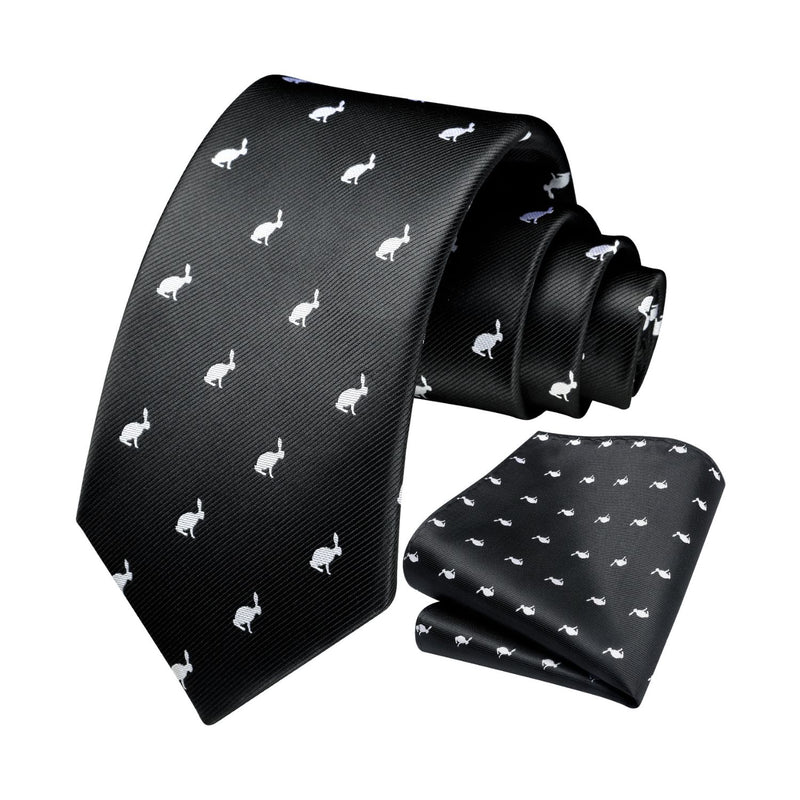 Rabbit Tie Handkerchief Set - BLACK 