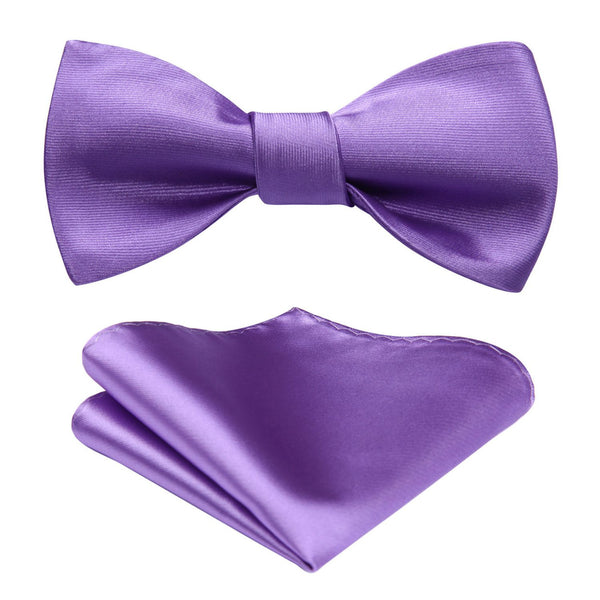 Solid Bow Tie & Pocket Square - K4-PURPLE 