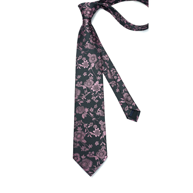 Floral Tie Handkerchief Set - 33PINK/BLACK 