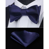 Solid Bow Tie & Pocket Square - D3-NAVY BLUE 