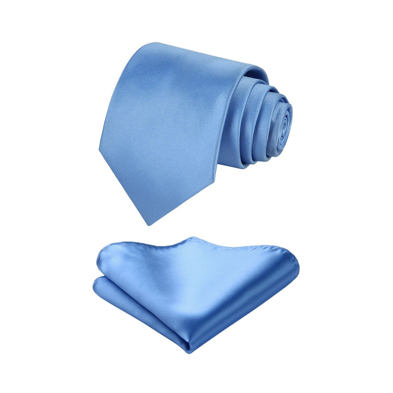 Solid Tie Handkerchief Set - CORNFLOWER BLUE 