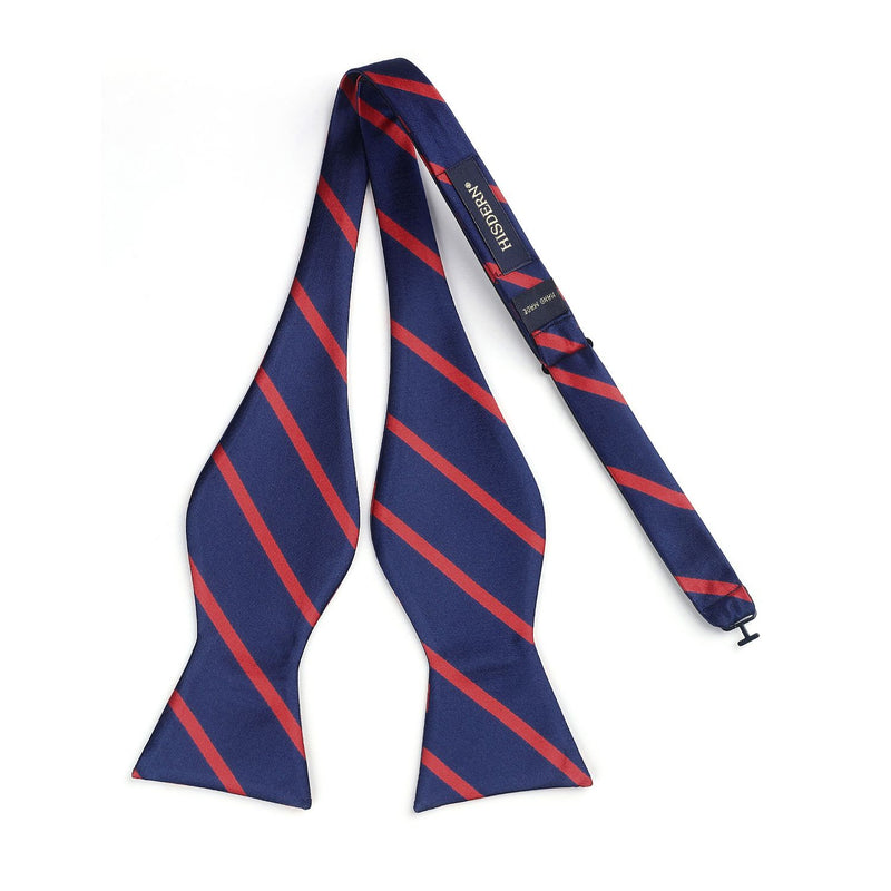 Stripe Bow Tie & Pocket Square - 05-NAVY BLUE/RED 