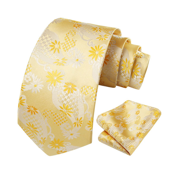 Floral 3.4 inch Tie Handkerchief Set - C-LIGHT YELLOW 