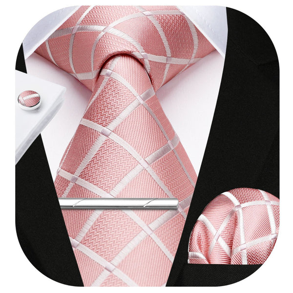 Plaid Tie Handkerchief Cufflinks Clip - BABY PINK
