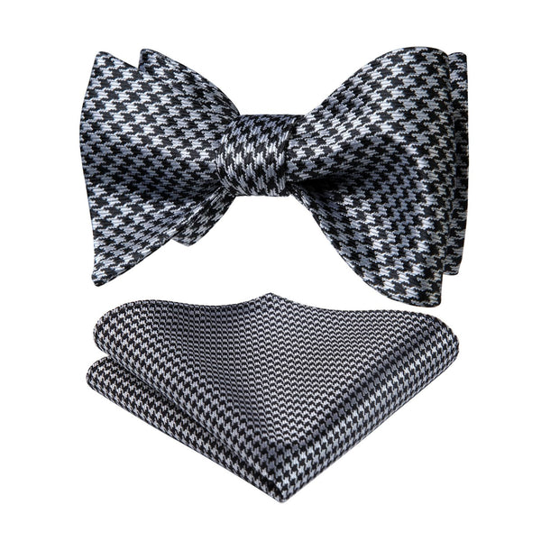 Plaid Bow Tie & Pocket Square - D-BLACK/GREY 