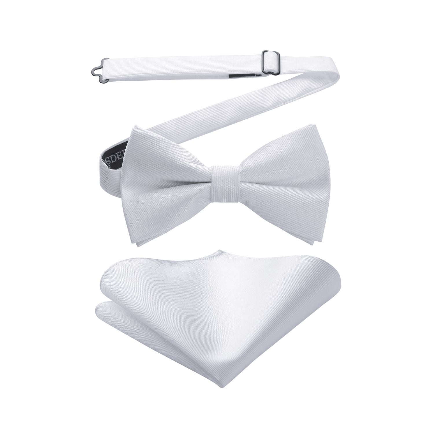 Solid Pre-Tied Bow Tie & Pocket Square - WHITE