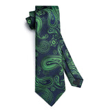Paisley Tie Handkerchief Set - D1-GREEN BLUE 