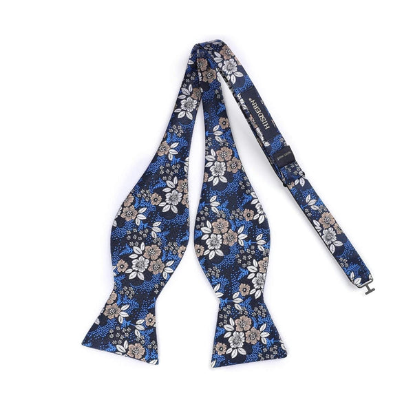 Floral Bow Tie & Pocket Square - A-NAVY BLUE/WHITE/BROWN