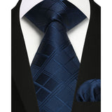 Plaid Tie Handkerchief Set - NAVY BLUE CHECKED Plaid Tie Handkerchief Set - NAVY BLUE CHECKED