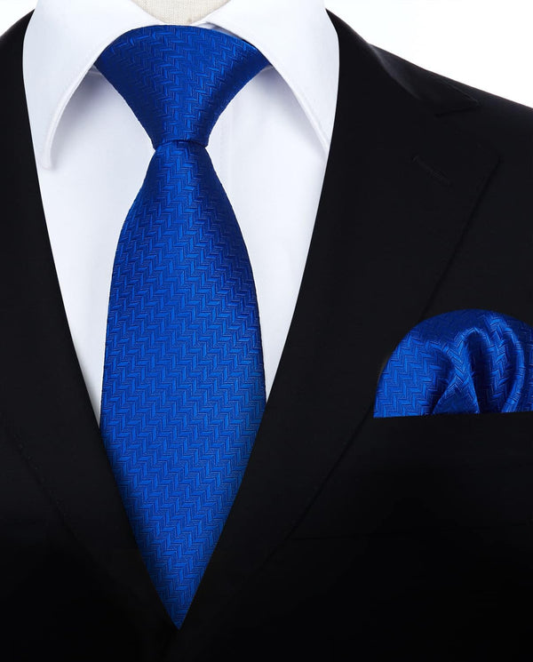 Hisdern Royal Blue Houndstooth Wedding Tie Set with Cufflinks
