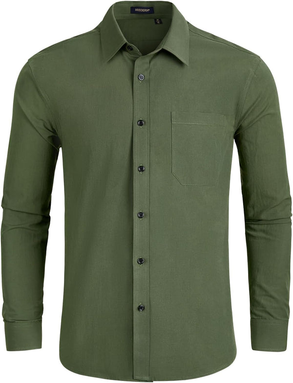 Men's Dress Shirt with Pocket - DARK GREEN