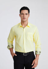 Men's Patchwork Dress Shirt with Pocket - LIGHT YELLOW/PAISLEY