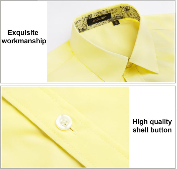 Men's Patchwork Dress Shirt with Pocket - LIGHT YELLOW/PAISLEY